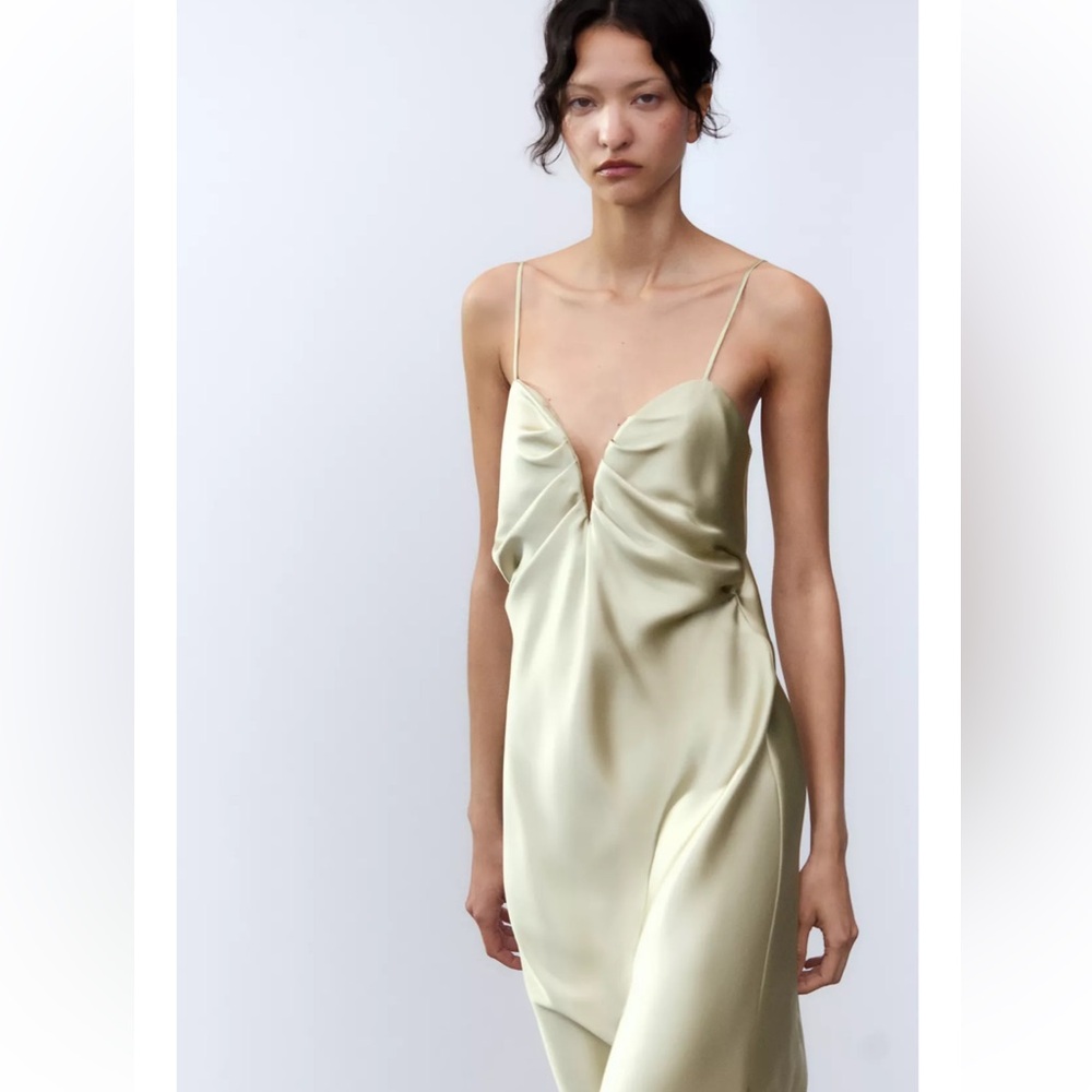 ZARA SATIN SWEETHEART MIDI DRESS - NEW